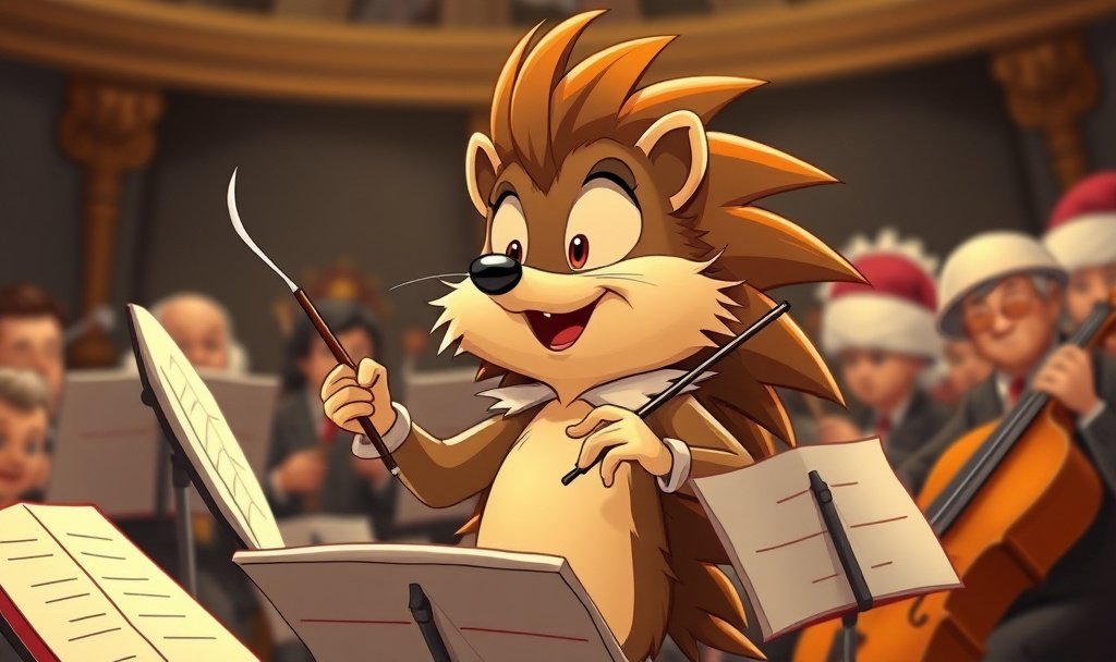 A hedgehog conducting an orchestra