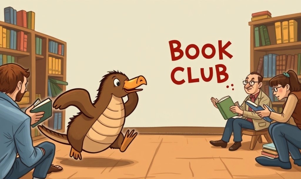 A platypus running a book club